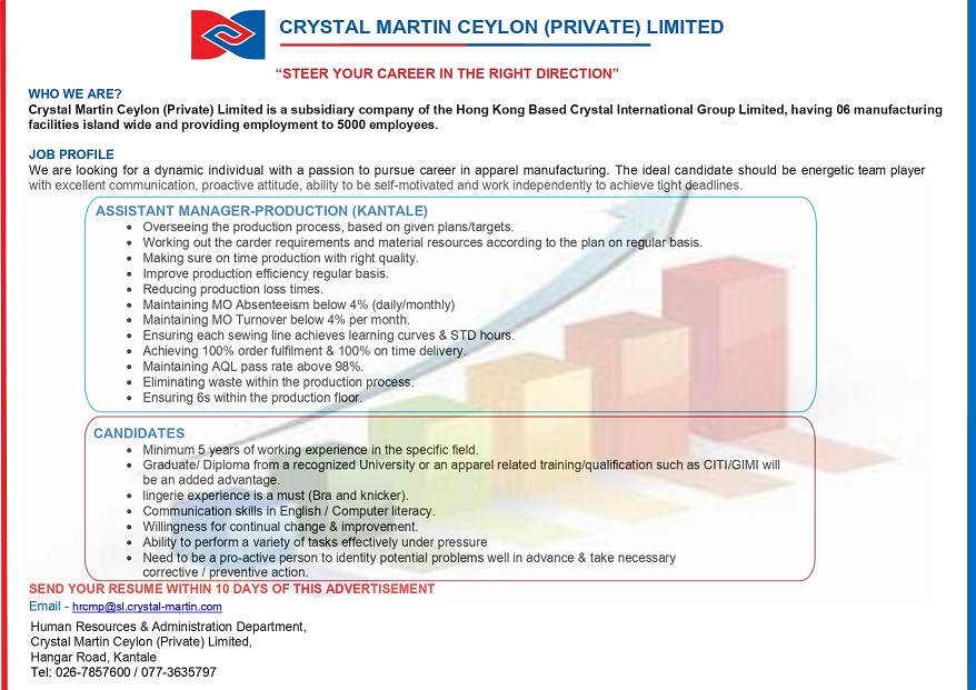 Assistant Manger Production Crystal Martin Srilanka